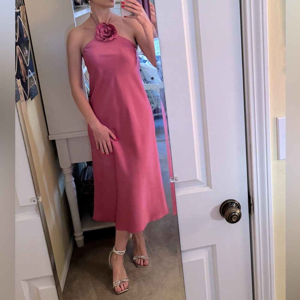 Lucy Paris- Rose-Accent Halter Midi Dress in Dusty Rose- New with tags.